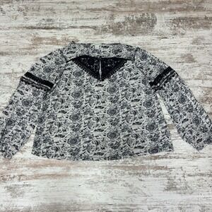 Sundance Womens Size‎ L  Georgette Peasant Top Blue Cottagcore Crochet Boho